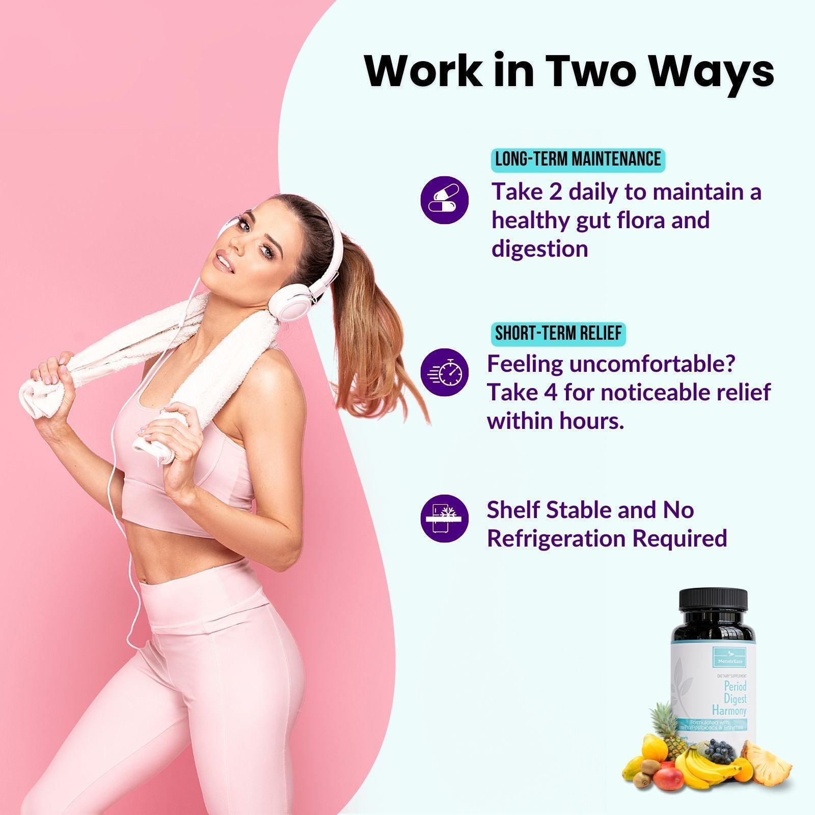 Benefits of Period Digest Harmony - Women probiotics, prebiotics, postbiotics and digestive enzymes