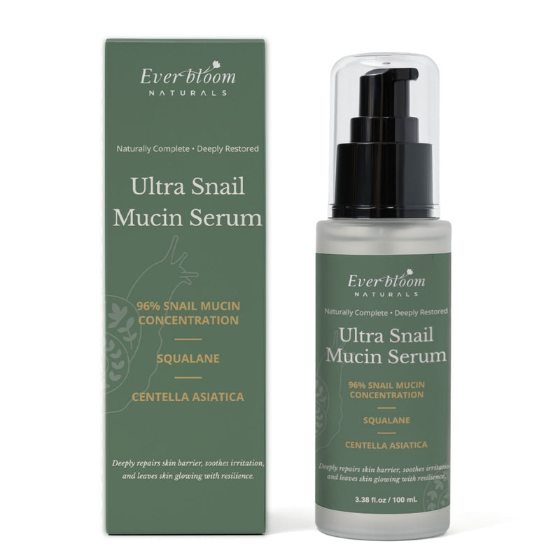 Everybloom Naturals 96% Snail Mucin Repair Serum, Hydrating & Anti-Aging with CICA & Squalane, 100ml