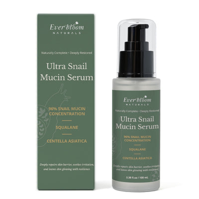 Everybloom Naturals 96% Snail Mucin Repair Serum, Hydrating & Anti-Aging with CICA & Squalane, 100ml