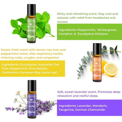 Premium Wellness Gift Kit | 100% Pure Essential Oil Roll-on for Relieving Congestion, Fatigue, and Insomnia