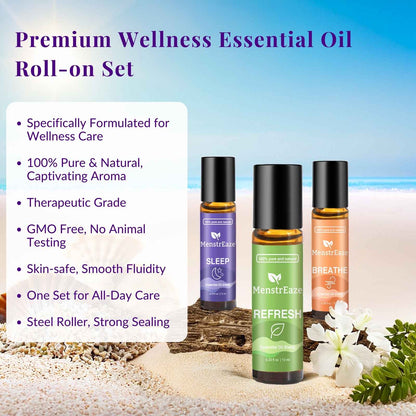 Premium Wellness Gift Kit | 100% Pure Essential Oil Roll-on for Relieving Congestion, Fatigue, and Insomnia