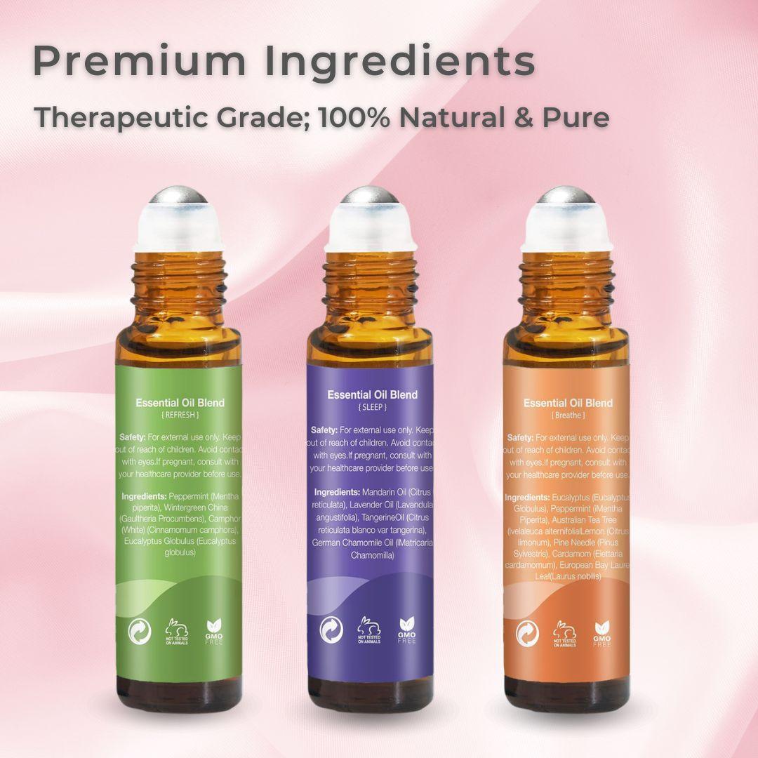 Premium Wellness Gift Kit | 100% Pure Essential Oil Roll-on for Relieving Congestion, Fatigue, and Insomnia