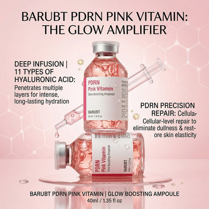PDRN Pink Vitamin Glow Boosting Ampoule for Cellular Repair, Hydration & Radiance, 1.35 fl oz