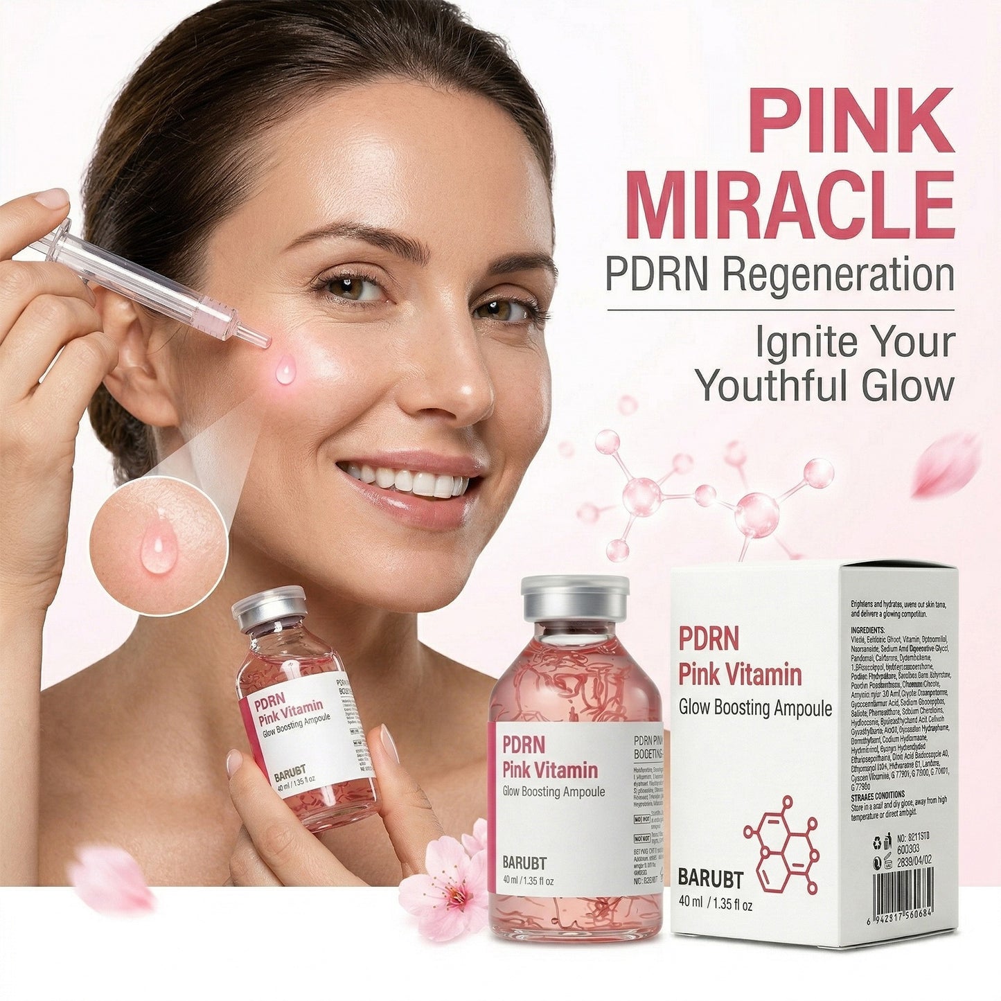 PDRN Pink Vitamin Glow Boosting Ampoule for Cellular Repair, Hydration & Radiance, 1.35 fl oz